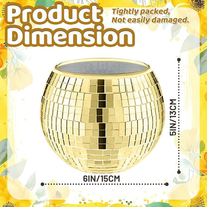 6 Pcs Disco Ball Vase,5" X 6" Disco Ball Centerpieces,Glass Disco Ball Planter Mirror Disco Ball Decor Can Be Used for Wedding Centerpieces,Birthday,Office(Gold)