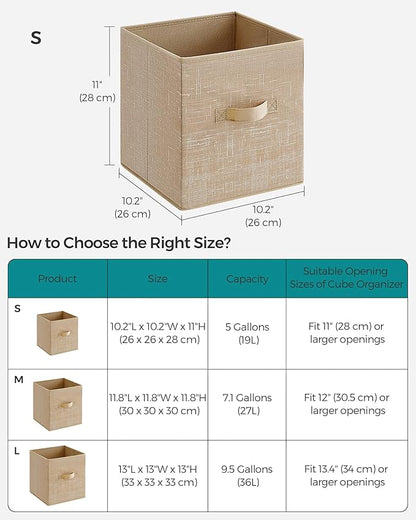 SONGMICS Storage Cubes, 11-Inch Non-Woven Fabric Bins with Double Handles, Set of 6, Closet Organizers for Shelves, Foldable, for Clothes, Sand Beige UROB026K03