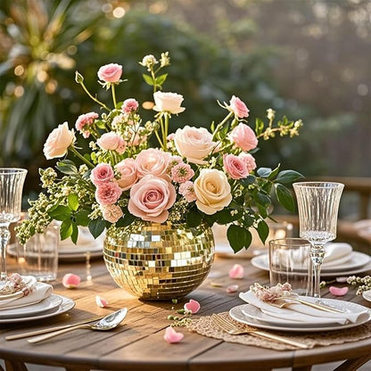 6 Pcs Disco Ball Vase,5" X 6" Disco Ball Centerpieces,Glass Disco Ball Planter Mirror Disco Ball Decor Can Be Used for Wedding Centerpieces,Birthday,Office(Gold)