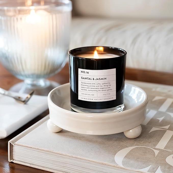 Santal & Jasmine Luxury Scented Candles, 9oz Soy Wax Candles for Home Scented, Jasmine, Sandalwood, Lilac Scent, Long Burning Time, Gifts for Women, Friends, Men, Sister, Teacher, Christmas