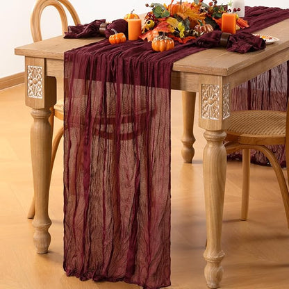 MLMC 8 Pack Burgundy Cheesecloth Table Runner Boho Rustic Gauze Fall Wine Red Cheese Cloth Table Runner Cheese Cloth Decor 35x120 Inches for Wedding Winter Reception Christmas Home Decor