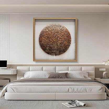 BrightA Natural Wood Paper Cylinder Wall Art Brown Gradient Color Circular Design with Earthy Tones Framed Artwork Modern Minimalist Home Decor for Living Room 31.5"x31.5"