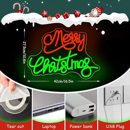 NOSUN Merry Christmas Neon Sign for Wall Decor Dimmable Merry Christmas Led Signs for Xmas Party Kids Bedroom Bar Pub Club Xmax Gift Decorations Bedroom Window Bar Club Shop Gift Decor
