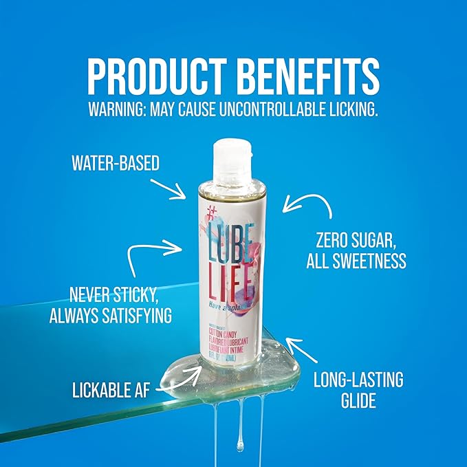 LubeLife Water-Based Cotton Candy Flavored Lubricant, Personal Lube for Men, Women and Couples, Made Without Added Sugar, 8 Fl Oz
