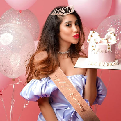 CIEHER 17th Birthday Crown and Sash for Girls, It's My 17 Bday Sash, 17th Birthday Decorations Rose Gold
