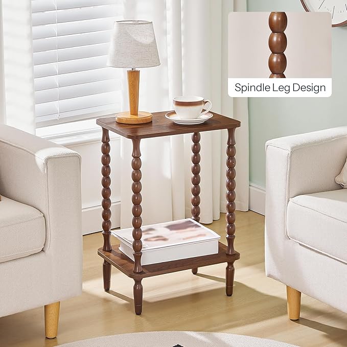 HOOBRO End Tables Set of 2, 2-Tier Small Side Table with Spindle Legs, Nightstand with Storage Shelves, Sofa Side Table, for Small Space, Living Room, Bedroom, Walnut WL189BZP201
