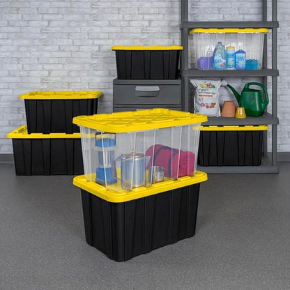 Sterilite 16 Pack Industrial Tote, Plastic Storage Container Bins with Lids, 27 Gallon - Heavy-Duty Organizing Containers for Closet, Bathroom, and Office