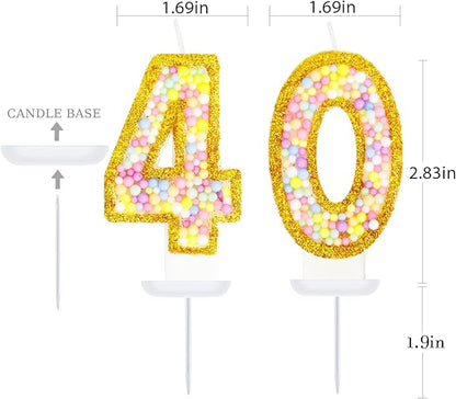 40th Birthday Candle for Cake, Colorful Macaron Numeral Candles for Women/Men, Birthday Party Cake Decorations, Golden Cake Topper for Birthday Party Supplies (Number 40)