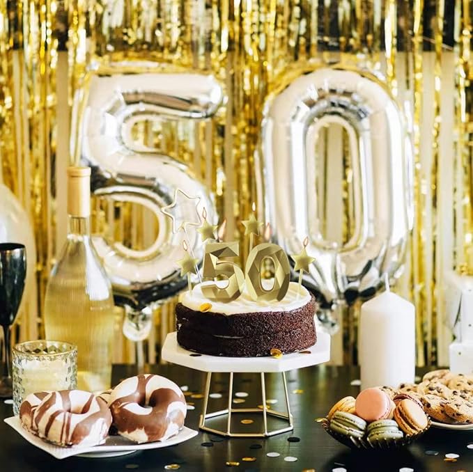 Golden Number 6 Birthday Candles and Star Birthday Candles 2.76 inch Birthday Cake Candles 3D Diamond Shaped Candles are Suitable for Birthday Parties and Anniversary Cake Decorations Candles(Gold 6)