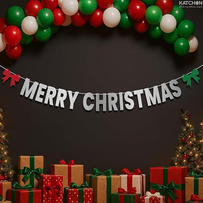 KatchOn, Merry Christmas Banner Indoor - Large 10 Feet | Fireplace Banner for Christmas Decorations Indoor | Silver Garland for Xmas Decorations | Xmas Party Decorations