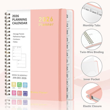 2026 Planner, Weekly and Monthly Calendar Academic Planner, Jan 2026 - Dec 2026, 8.5‘’ x 11'', Planning Agenda Book for Desk Accessories and School Supplies - Letter Size