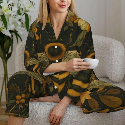 Retro Bee And Floral Women'S Pajama Sets Ultra-Soft Printed Sleepwear