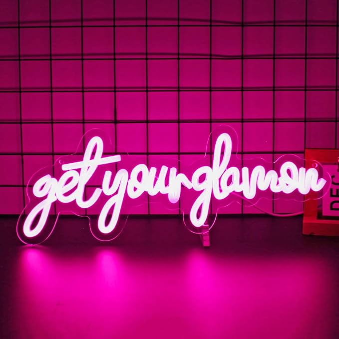Get Your Glam On Neon Sign, Neon Signs for Wall Decor Neon Pink LED Signs Room Neon Light Up Signs Home Decor for Bedroom Club Party Bar Shop USB Operated