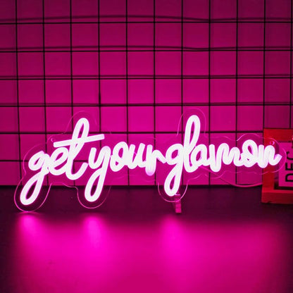 Get Your Glam On Neon Sign, Neon Signs for Wall Decor Neon Pink LED Signs Room Neon Light Up Signs Home Decor for Bedroom Club Party Bar Shop USB Operated