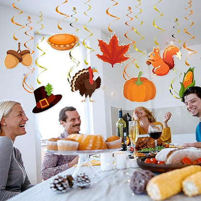 Thanksgiving Fall Hanging Swirls Party-Decorations - 24Pcs Streamers Garland,Turkey Maple Squirrel Pumpkin Ceiling Outdoor Indoor Windows Wall Autumn Baby Bridal Shower Wedding Decor Supplies Hugtmr