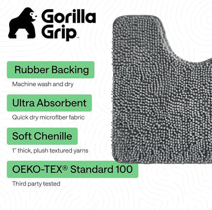 GORILLA GRIP Bathroom Rug Sets, Soft Chenille 2 Piece Area Rugs Set, Toilet Base Mat and 30x20 Carpet, Absorbent Microfiber Washable Mats Dry Quickly, Home Décor and Bath Room Accessories, Grey