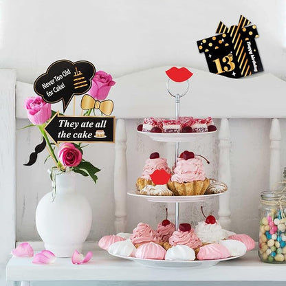 LINGTEER Happy 13th Birthday Party Photo Booth Props,Cheers to 13th Birthday Thirteen Years Old Bday Party Centerpieces Props Decorations Sign.