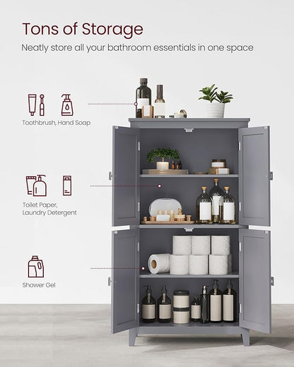 VASAGLE Floor Storage Cabinet, Freestanding Storage Unit with 4 Doors, Adjustable Shelves, 11.8 x 23.6 x 43.3 Inches, for Entryway, Bathroom, Dove Gray UBBC552P36V1