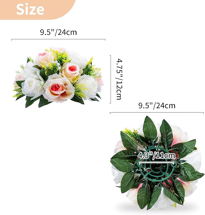 Pcs of 6 Fake Flower Ball Arrangement Bouquet,15 Heads Plastic Roses with Base, Suitable for Our Store's Wedding Centerpiece Flower Rack for Parties Valentine's Day Home Décor (Pink Champagne & White)