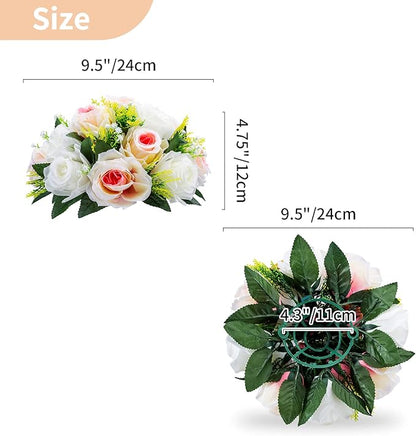 Pcs of 6 Fake Flower Ball Arrangement Bouquet,15 Heads Plastic Roses with Base, Suitable for Our Store's Wedding Centerpiece Flower Rack for Parties Valentine's Day Home Décor (Pink Champagne & White)