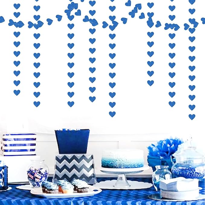 Royal Blue Party-Decoration Heart Garland - 52ft 21st Birthday Bachelorette Hanging Backdrop Streamers,Graduation Engagement Wedding Christmas Banner Decor Supplies Lasting Surprise