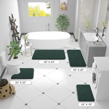 OLANLY Bathroom Rugs 70x24, Extra Soft Absorbent Chenille Bath Rugs, Rubber Backing Quick Dry, Machine Washable Bath Mats for Bathroom Floor, Tub and Shower, Home Decor Accessories, Blackish Green