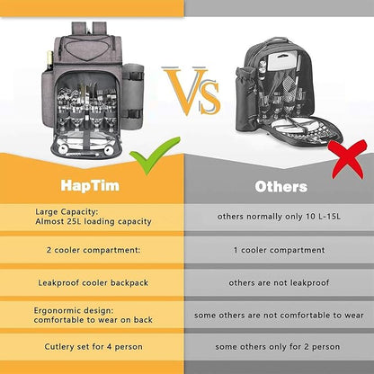 Hap Tim Picnic Basket Backpack for 4 Person with 2 Insulated Cooler Compartment, Wine Holder, Fleece Blanket, Cutlery Set, Wedding Gifts for Couples, Bridal Shower Gifts, Engagement Gifts(36079-G)