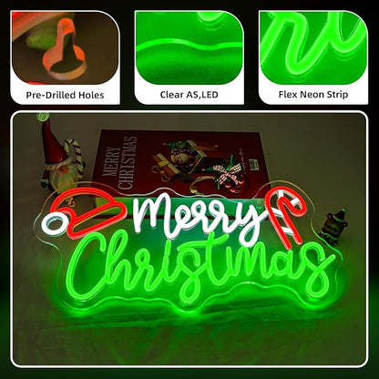 NOSUN Merry Christmas Candy Cane Neon Sign LED Lighted Dimmable Switch Christmas Gift Decorations for Xmas Party Kids Bedroom Bar Pub Club Decor