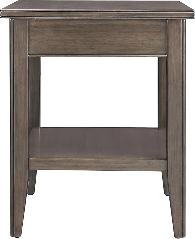 Leick Home Laurent End Table, Solid Wood, with Shelf and Drawer, Smoke Gray, 10507-GR