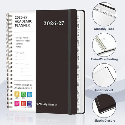 Planner 2026-2027, Weekly and Monthly Academic Year Calendar Planner, July 2026 - June 2027, Daily Agenda Book for Office School Supplies, A5(6.3'' x 8.5'')
