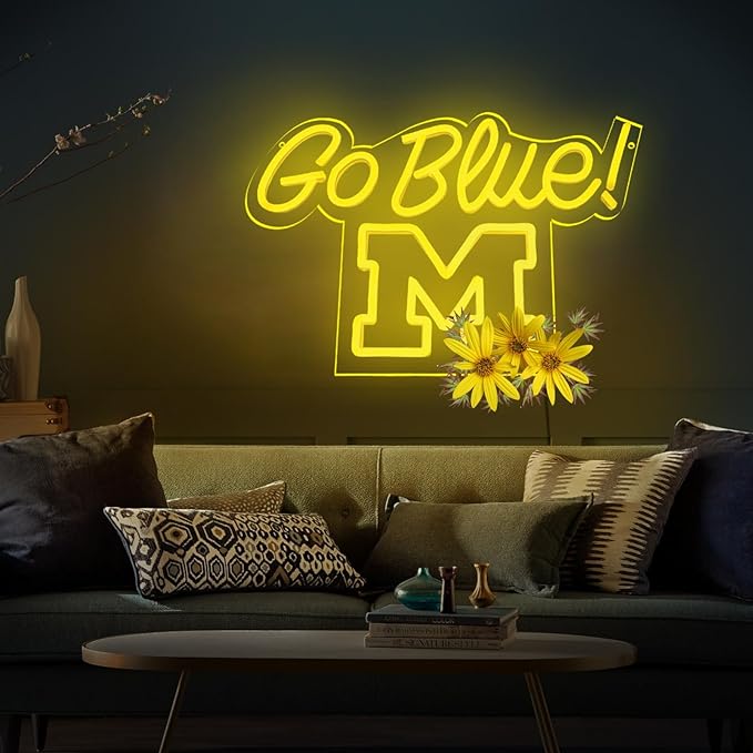 Michigan Neon Wolveriines Sign Go Blue Vibrant LED Wall Art for University of Michigan Fans for Game Day, Man Cave, Dorm & Bar Decor - Michigan Rugby Football Sports Team Spirit Gift for Alumni & Students