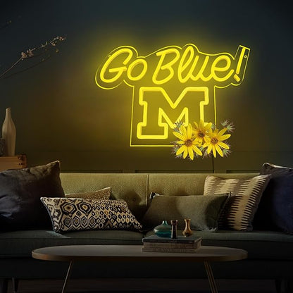Michigan Neon Wolveriines Sign Go Blue Vibrant LED Wall Art for University of Michigan Fans for Game Day, Man Cave, Dorm & Bar Decor - Michigan Rugby Football Sports Team Spirit Gift for Alumni & Students