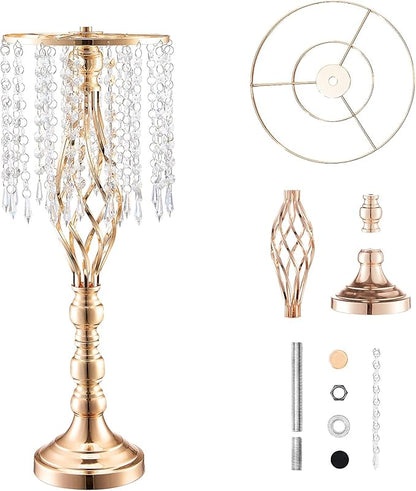 VEVOR 10PCS 55cm/21.65” Tall Crystal Wedding Flower Stand, Metal Wedding Centerpiece Vase, Gold Flower Holders Floral Display Rack for Tables Wedding Dinner Party, Ceremony Birthday Event Decor