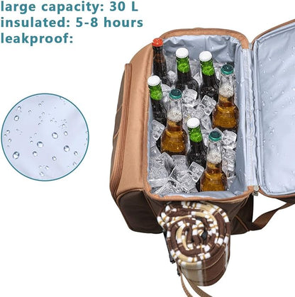 Hap Tim Picnic Basket Backpack for 2 Person with 2 Insulated Cooler Compartment, Wine Holder, Fleece Blanket, Cutlery Set, Wedding Gifts for Couples, Bridal Shower Gifts, Engagement Gifts
