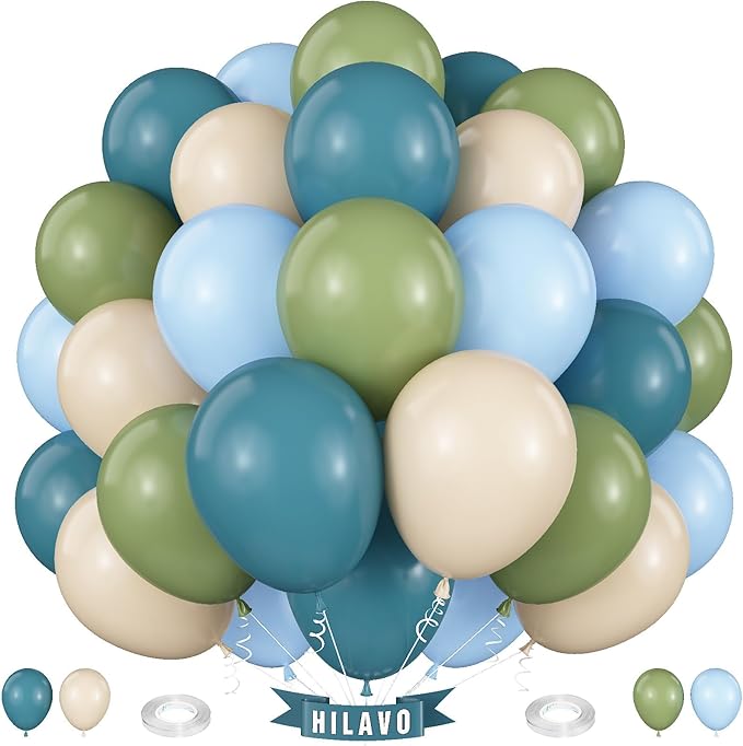 Sage Green Blue Balloons 60 Pcs 12 Inch Dusty Blue Sage Green Cream Balloons Avocado Slate Beige Apricot Balloon for Boys Men Hole in One Golf Boho Goose Baby Shower Birthday Party Decorations