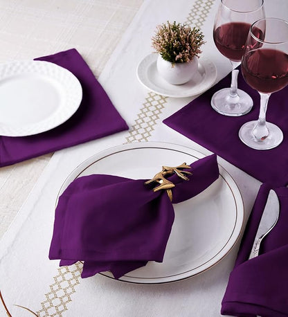 Encasa XO Purple Cloth Napkins Set of 12, 17"x17" | Solid Color Cotton Dinner Napkins | Washable & Reusable Napkins for Dining Table Fall Decoration, Holiday & Christmas Festivals