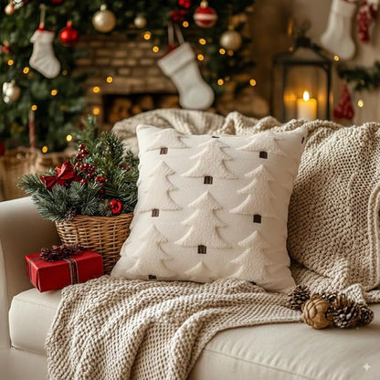 GEEORY Christmas Pillow Covers 26x26 Inch Set of 2, Christmas Decorations Xmas Tree Soft Plush Fluffy Faux Fur Decorative Throw Pillows Farmhouse Winter Cushion Case Beige Brown GC034-26