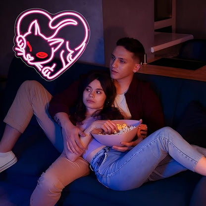 Cat Neon Sign, JGHTURIE Pink Neon Signs for Wall Decor Cute Animal Light Up Signs Preppy Game Party Bar Led Sign for Man Cave Kids Room Decor USB Powered