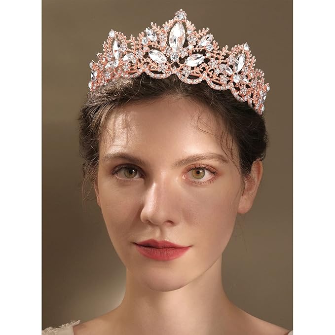 Rose Gold Tiara Wedding Tiaras and Crowns for Women Rhinestone Queen Tiara for Women Princess Crown Birthday Tiara Headbands for Wedding Prom Bridal Party Halloween Costume Christmas