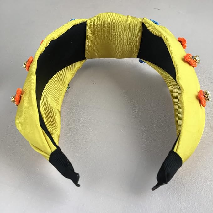 Yusier Baroque Rhinestone Crystal Hairband, Satin Fabric Hair Hoop in Yellow for Women, Hair Accessories, Exquisite Hairband, A Variety of Colors, 1 Count (Pack of 1)