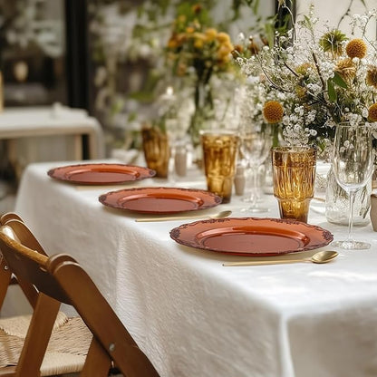 U-QE 100PCS Amber Plastic Plates - Clear Brown Plastic Plates Disposable Heavy Duty - Disposable Plates for Party Including 50PCS 10'' Dinner & 50PCS 7.5'' Dessert Plate