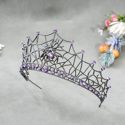 Gothic Black Spider Web Crown for Women Dark Queen Crystal Tiara Metal Headpiece Vampire Cosplay Masquerade Party Prom Night Witch Sorceress Costume Accessory
