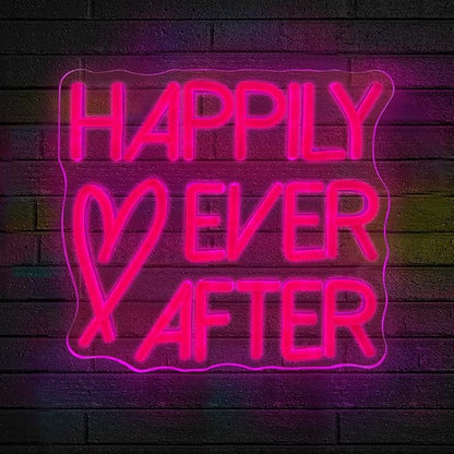 shqcenool Rose Neon Sign Happily Ever After LED,Engagement,Birthday,Wedding,gift for girl,Art Decorative Lights for Bachelorette Party,Home Wall Decor,Living room Decor,USB port…