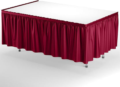 Exquisite Ruffle Table Skirt Burgundy 6 Pack 14 Ft Long Table Skirts for Rectangle Tables 6ft Plus or Round Tables Skirts with Adhesive Strip for Gender Reveal Decor & Happy Birthday Parties