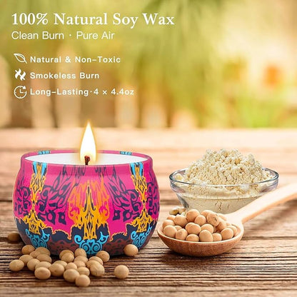 Christmas Candle Gift Set, 4 Pack Scented Candles for Home, Long Lasting Soy Aromatherapy Candle Set, Strong Scented Tin Candles, Perfect Gifts for Women