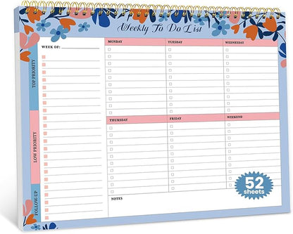 Weekly To Do List Notepad with 52 Undated Sheets（8.5"×11"）- Undated Weekly Planner Notepad for Office Desk Accessories and Supplies - Frosted Coral