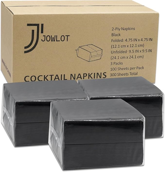 Cocktail Napkins - 300 Count 2-Ply Black Napkins Disposable, 4.75 x 4.75 Inch Folded Paper Napkins Bulk Beverage Napkins for Dinner Wedding Bar Party and Everyday Use