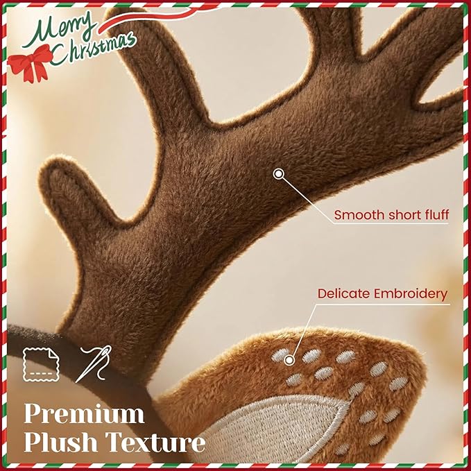 Reindeer Antlers Headband for Women - Cute Fluffy Deer Ears Realistic Headband, Christmas Party Cosplay Accessories Costume Supplies