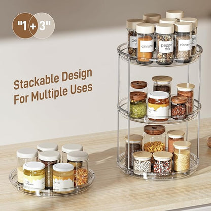 LAMU 3 Pack 2 Tier Lazy Susan Turntable Organizer 9.25'' Rotating Spice Rack Organization for Cabinet, Kitchen, Pantry, Countertop, Bathroom, Vanity, Medicine Cabinet Organizer, Clear