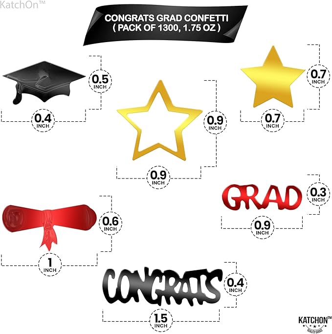 KatchOn, Shiny Congrats Grad Confetti 2025 - Pack of 1300 | Black, Red and Gold Graduation Confetti Class of 2025, Graduation Decorations 2025 | Class of 2025 Decorations